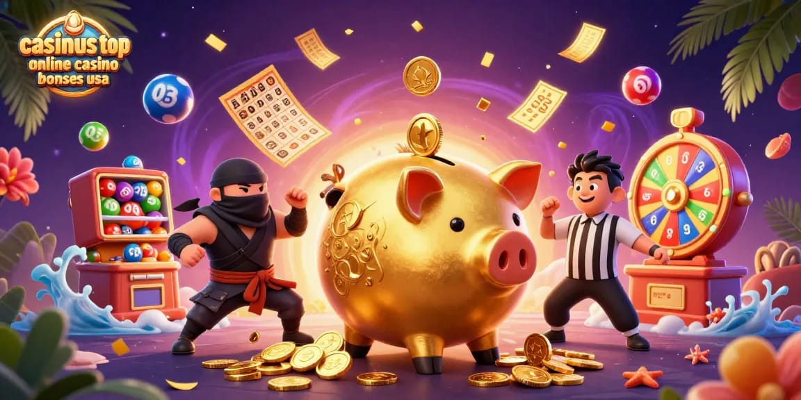 casinous top online casino bonuses usa showcases a vibrant casino scene with dynamic characters and gambling elements.