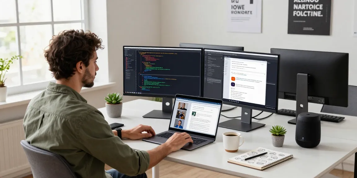 Developer coding in modern office workspace, showcasing WPS Official Website features for productivity.